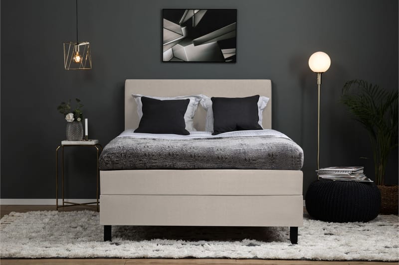 Lucky Komplet Sengepakke 140x200 Latex Glat Sengegavl - Nakkepude Stor Beige - Møbler - Senge - Komplet sengepakke