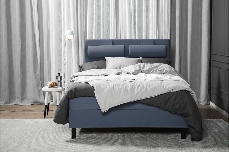 Lucky Komplet Sengepakke 140x200 Latex Glat Sengegavl - Nakkepude Stor Mørkeblå - Møbler - Senge - Kontinentalsenge