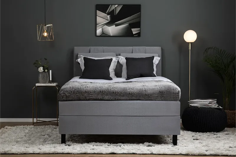 Lucky Komplet Sengepakke 140x200 Latex Glat Sengegavl - Nakkepude Stor Mellangrå - Møbler - Senge - Kontinentalsenge