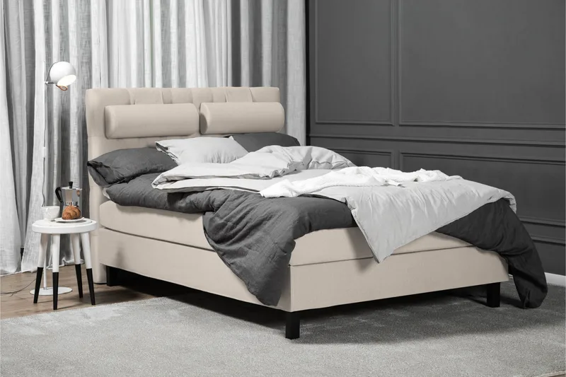 Lucky Komplet Sengepakke 140x200 Skum Diamant Sengegavl - Beige - Møbler - Senge - Kontinentalsenge