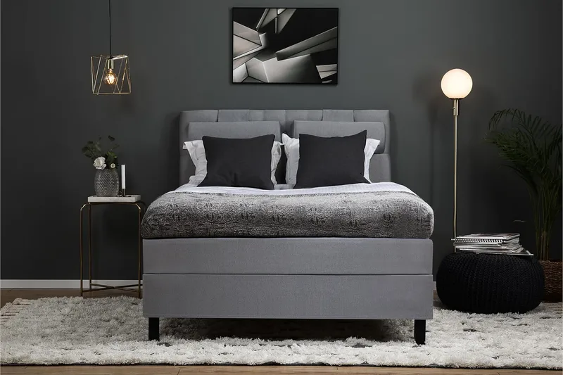 Lucky Komplet Sengepakke 140x200 Skum Diamant Sengegavl - Nakkepude Stor Mellangrå - Møbler - Senge - Kontinentalsenge