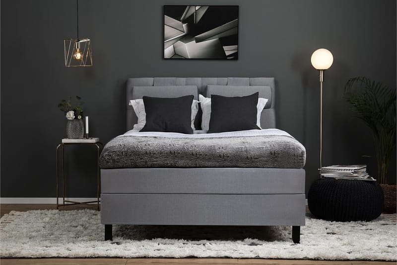 Lucky Komplet Sengepakke 140x200 Skum Diamant Sengegavl - Nakkepude Stor Mellangrå - Møbler - Senge - Kontinentalsenge