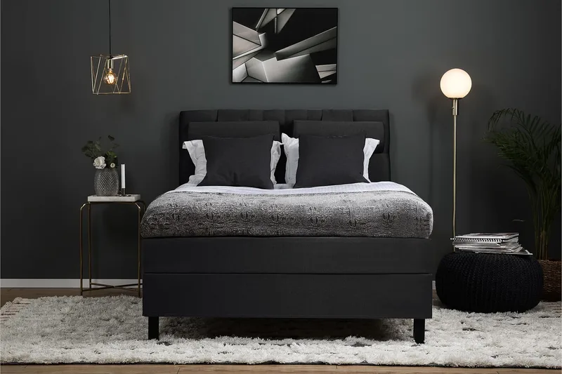 Lucky Komplet Sengepakke 140x200 Skum Diamant Sengegavl - Nakkepude Stor Sort/Grå - Møbler - Senge - Kontinentalsenge