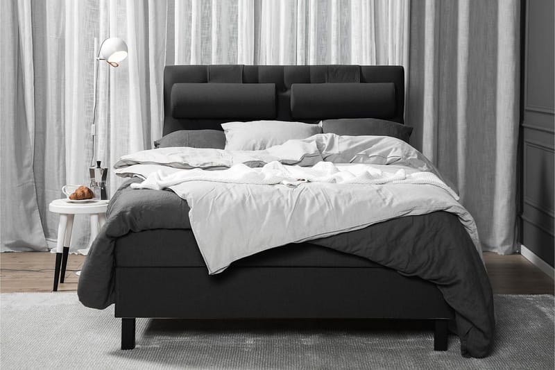 Lucky Komplet Sengepakke 140x200 Skum Diamant Sengegavl - Nakkepude Stor Sort/Grå - Møbler - Senge - Kontinentalsenge