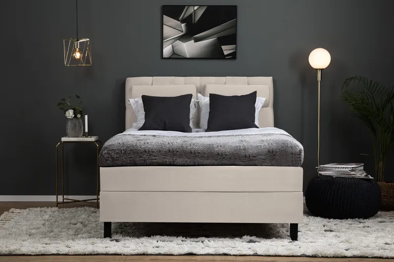 Lucky Komplet Sengepakke 140x200 Polyeter Diamant Sengegavl - Nakkepude Stor Beige - Møbler - Senge - Kontinentalsenge