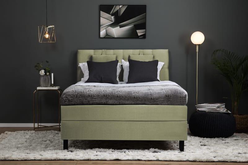 Lucky Komplet Sengepakke 140x200 Polyeter Diamant Sengegavl - Nakkepude Lille Grøn - Møbler - Senge - Kontinentalsenge