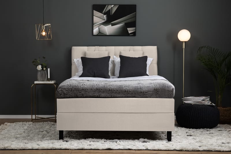 Lucky Komplet Sengepakke 140x200 Polyeter Diamant Sengegavl - Nakkepude Lille Beige - Møbler - Senge - Komplet sengepakke
