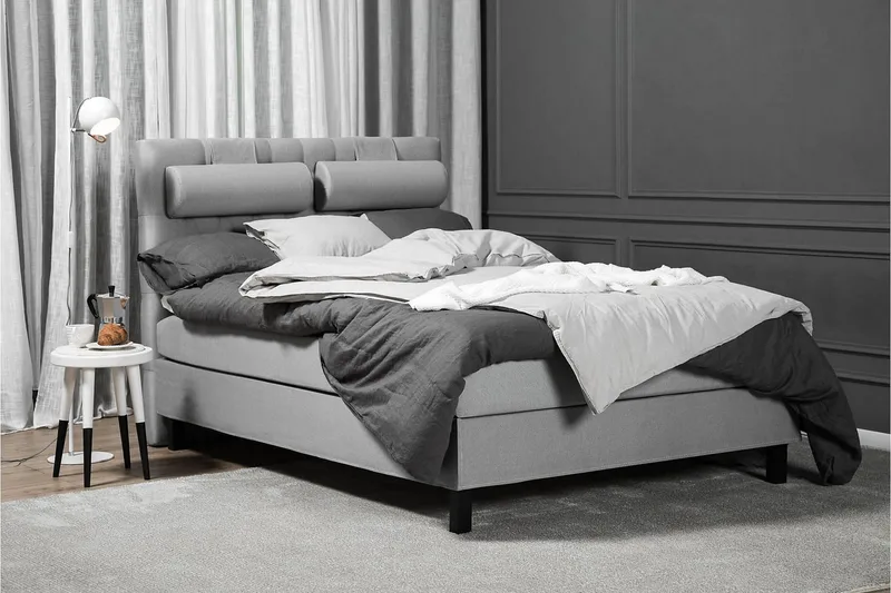 Lucky Komplet Sengepakke 140x200 Polyeter Diamant Sengegavl - Nakkepude Stor Mellangrå - Møbler - Senge - Kontinentalsenge