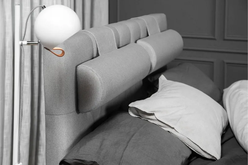 Lucky Komplet Sengepakke 140x200 Polyeter Diamant Sengegavl - Nakkepude Stor Mellangrå - Møbler - Senge - Kontinentalsenge