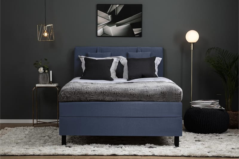 Lucky Komplet Sengepakke 140x200 Polyeter Glat Sengegavl - Nakkepude Lille Mørkeblå - Møbler - Senge - Kontinentalsenge