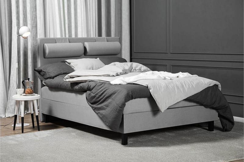 Lucky Komplet Sengepakke 140x200 Polyeter Glat Sengegavl - Nakkepude Lille Mellemgrå - Møbler - Senge - Kontinentalsenge