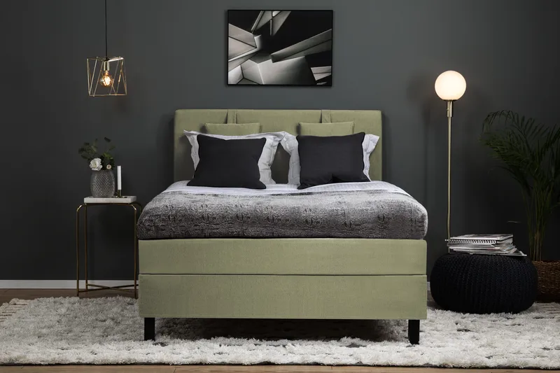 Lucky Komplet Sengepakke 140x200 Polyeter Glat Sengegavl - Nakkepude Lille Grøn - Møbler - Senge - Kontinentalsenge