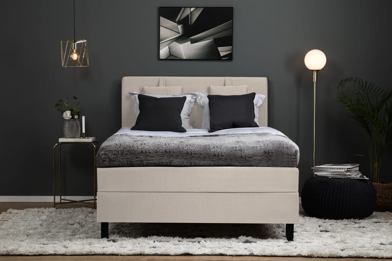 Lucky Komplet Sengepakke 140x200 Polyeter Glat Sengegavl - Nakkepude Lille Beige - Møbler - Senge - Komplet sengepakke