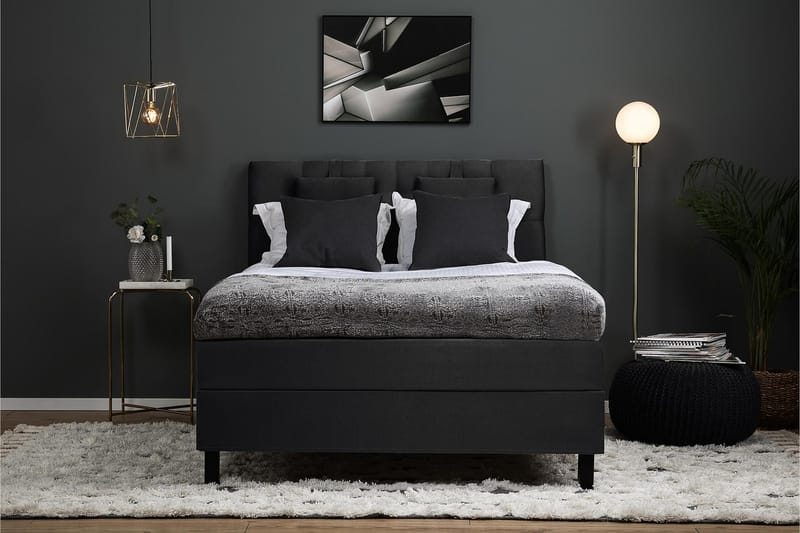 Lucky Komplet Sengepakke 140x200 Polyeter Diamant Sengegavl - Nakkepude Lille Sort/Grå - Møbler - Senge - Kontinentalsenge