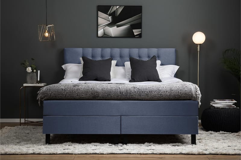 Lucky Komplet Sengepakke 160x200 Latex Diamant Sengegavl - Mørkeblå - Møbler - Senge - Kontinentalsenge