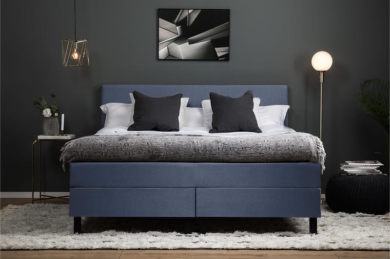 Lucky Komplet Sengepakke 160x200 Latex Glat Sengegavl - Mørkeblå - Møbler - Senge - Komplet sengepakke