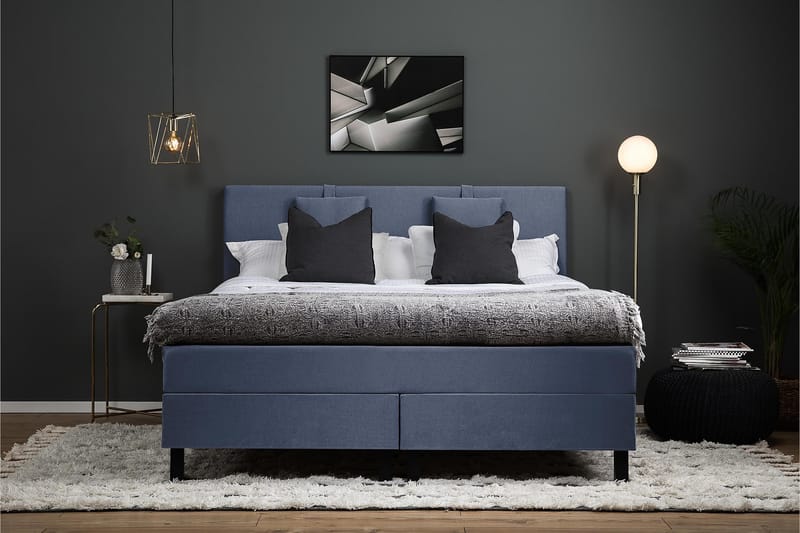 Lucky Komplet Sengepakke 160x200 Latex Glat Sengegavl - Nakkepude Lille Mørkeblå - Møbler - Senge - Komplet sengepakke