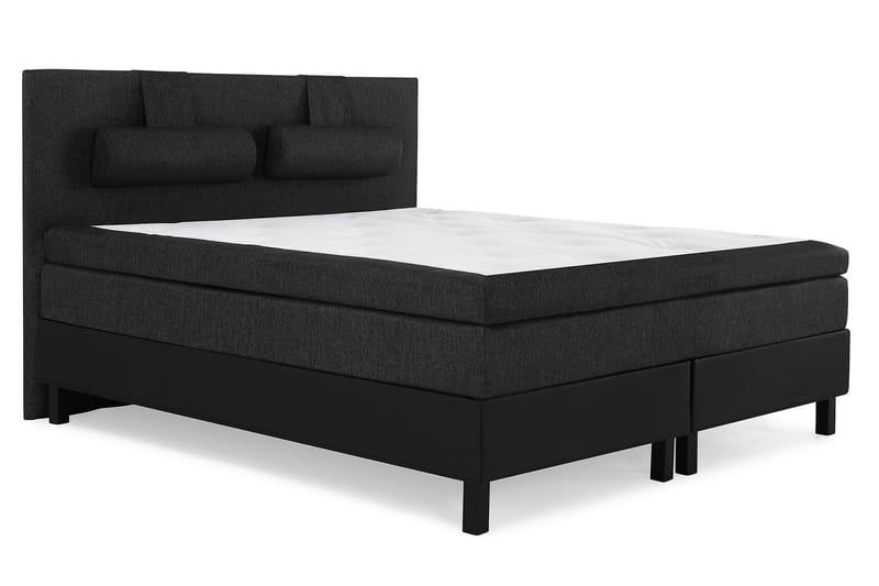 Lucky Komplet Sengepakke 160x200 Latex Glat Sengegavl - Nakkepude Stor Sort/Grå/PU - Møbler - Senge - Kontinentalsenge