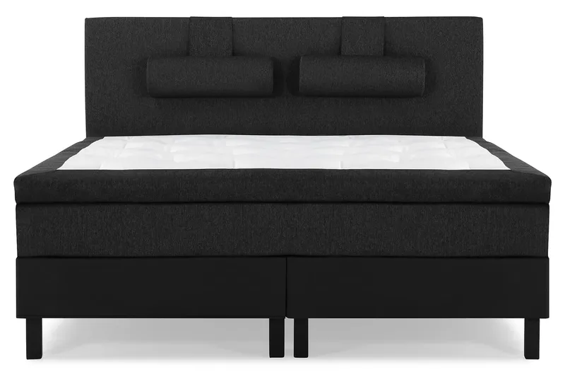 Lucky Komplet Sengepakke 160x200 Latex Glat Sengegavl - Nakkepude Stor Sort/Grå/PU - Møbler - Senge - Kontinentalsenge