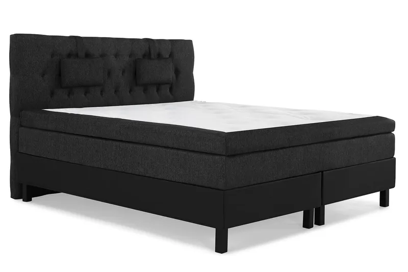 Lucky Komplet Sengepakke 160x200 Memory Diamant Sengegavl - Nakkepude Lille Sort/Grå/PU - Møbler - Senge - Kontinentalsenge