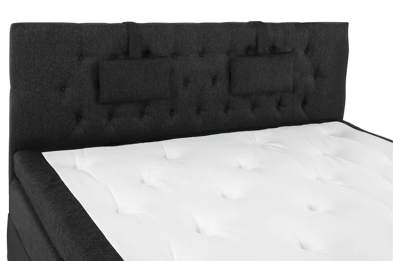 Lucky Komplet Sengepakke 160x200 Memory Diamant Sengegavl - Nakkepude Lille Sort/Grå/PU - Møbler - Senge - Kontinentalsenge