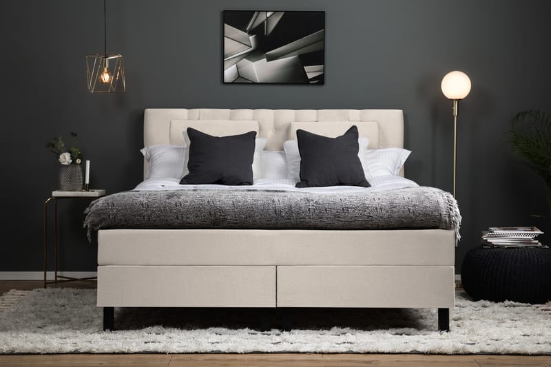 Lucky Komplet Sengepakke 160x200 Memory Diamant Sengegavl - Nakkepude Stor Beige - Møbler - Senge - Komplet sengepakke