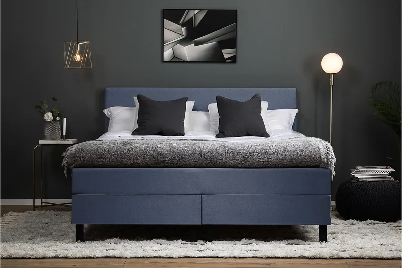 Lucky Komplet Sengepakke 160x200 Memory Glat Sengegavl - Mørkeblå - Møbler - Senge - Kontinentalsenge