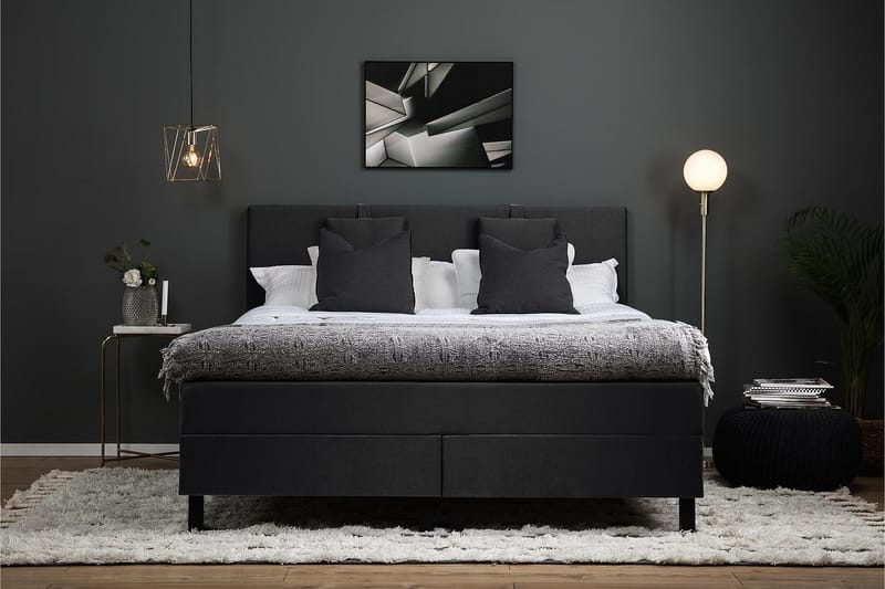 Lucky Komplet Sengepakke 160x200 Memory Glat Sengegavl - Nakkepude Lille Sort/Grå - Møbler - Senge - Kontinentalsenge