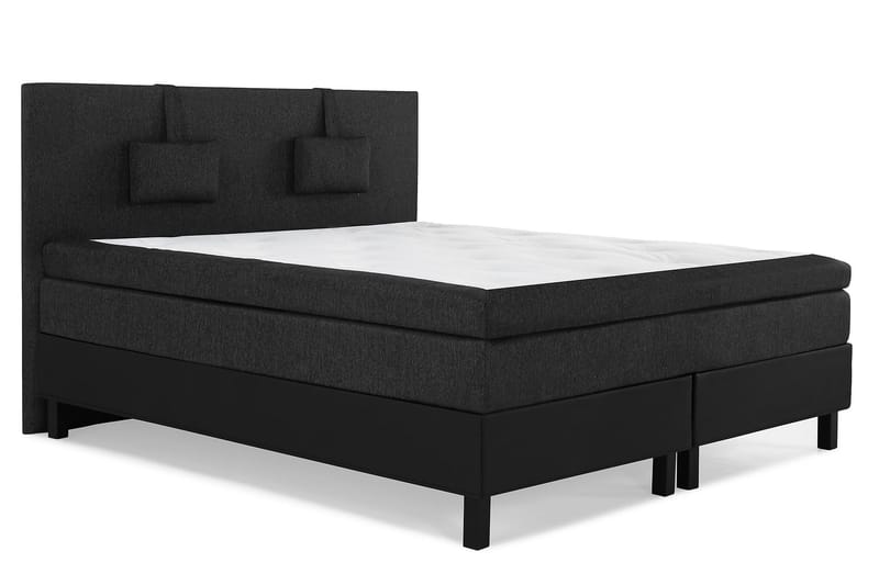 Lucky Komplet Sengepakke 160x200 Memory Glat Sengegavl - Nakkepude Lille Sort/Grå/PU - Møbler - Senge - Kontinentalsenge