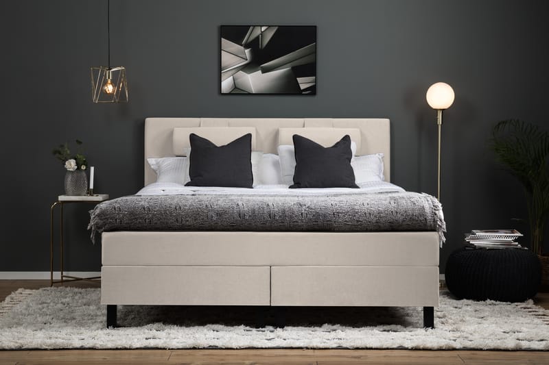Lucky Komplet Sengepakke 160x200 Memory Glat Sengegavl - Nakkepude Stor Beige - Møbler - Senge - Komplet sengepakke