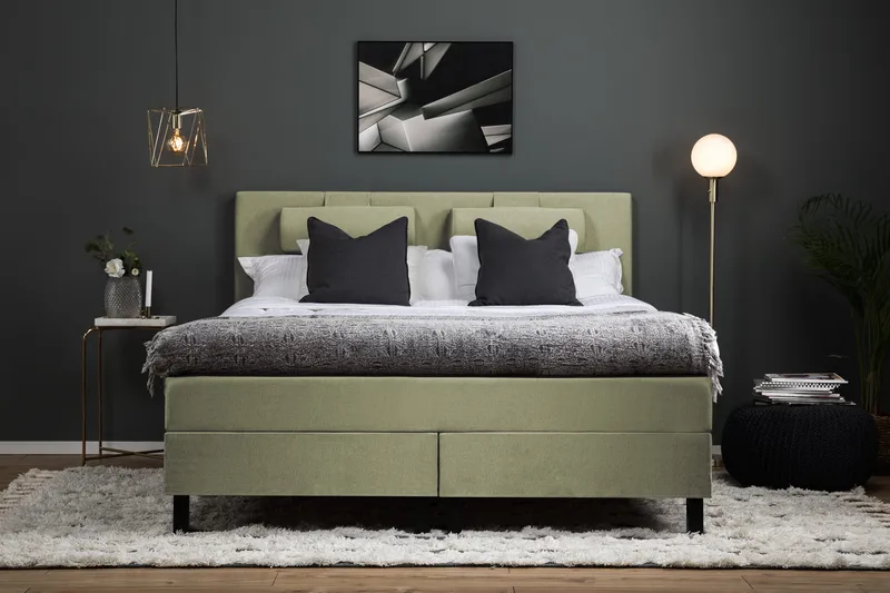 Lucky Komplet Sengepakke 160x200 Memory Glat Sengegavl - Nakkepude Stor Grøn - Møbler - Senge - Kontinentalsenge