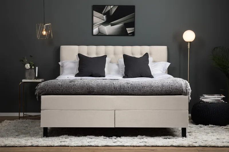 Lucky Komplet Sengepakke 160x200 Skum Diamant Sengegavl - Beige - Møbler - Senge - Kontinentalsenge