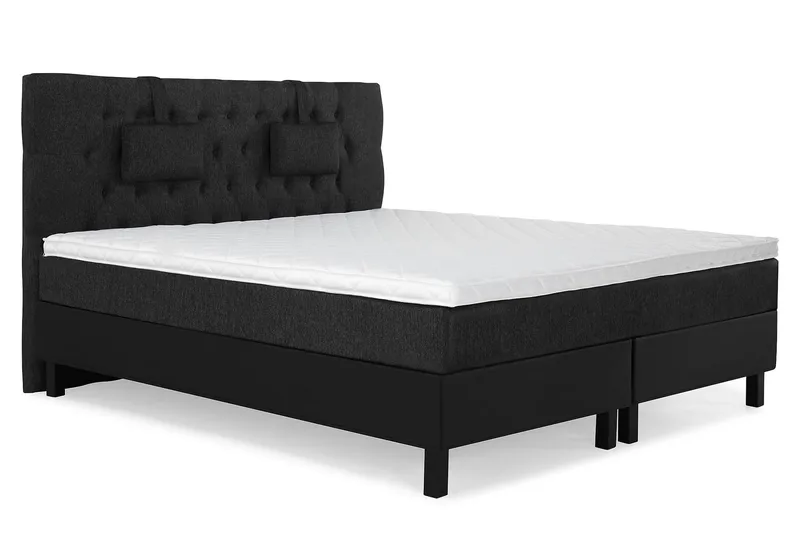 Lucky Komplet Sengepakke 160x200 Skum Diamant Sengegavl - Nakkepude Lille Sort/Grå/PU - Møbler - Senge - Kontinentalsenge