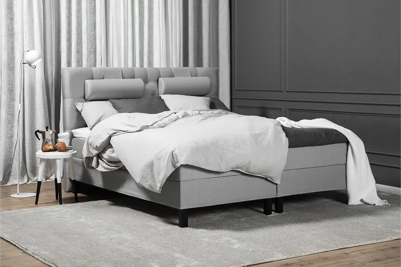 Lucky Komplet Sengepakke 160x200 Skum Diamant Sengegavl - Nakkepude Stor Mellangrå - Møbler - Senge - Kontinentalsenge