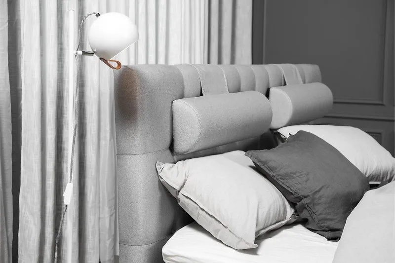 Lucky Komplet Sengepakke 160x200 Skum Diamant Sengegavl - Nakkepude Stor Mellangrå - Møbler - Senge - Kontinentalsenge