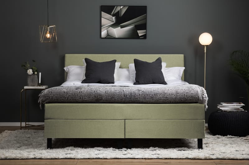 Lucky Komplet Sengepakke 160x200 Skum Glat Sengegavl - Grøn - Møbler - Senge - Kontinentalsenge