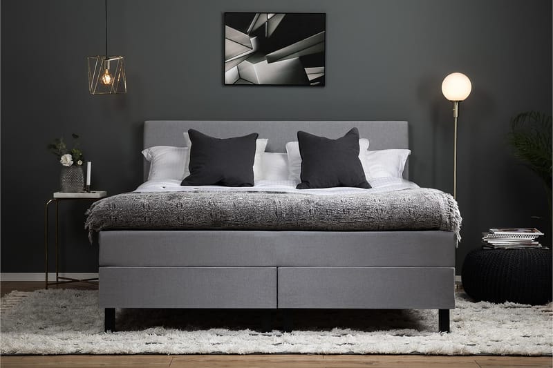 Lucky Komplet Sengepakke 160x200 Skum Glat Sengegavl - Mellangrå - Møbler - Senge - Kontinentalsenge