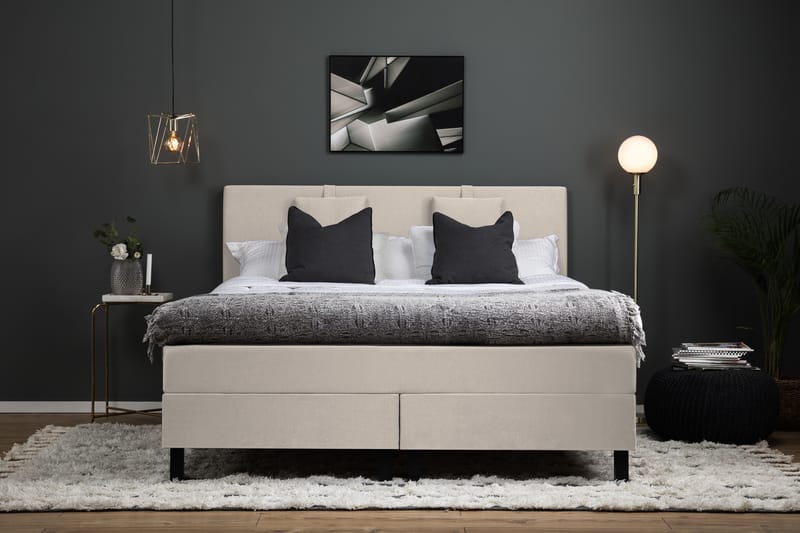Lucky Komplet Sengepakke 160x200 Skum Glat Sengegavl - Nakkepude Lille Beige - Møbler - Senge - Komplet sengepakke