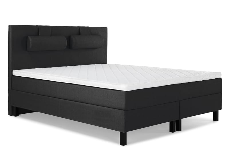 Lucky Komplet Sengepakke 160x200 Skum Glat Sengegavl - Nakkepude Stor Sort/Grå - Møbler - Senge - Komplet sengepakke
