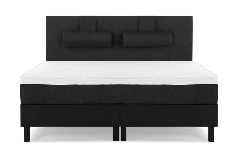 Lucky Komplet Sengepakke 160x200 Skum Glat Sengegavl - Nakkepude Stor Sort/Grå/PU - Møbler - Senge - Komplet sengepakke