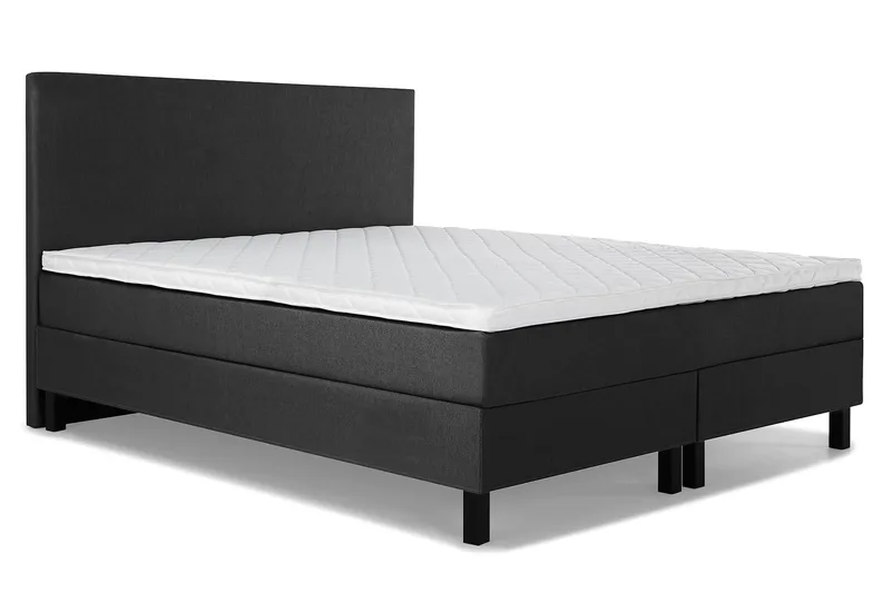 Lucky Komplet Sengepakke 160x200 Skum Glat Sengegavl - Sort/Grå - Møbler - Senge - Kontinentalsenge