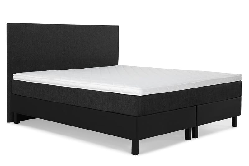 Lucky Komplet Sengepakke 160x200 Skum Glat Sengegavl - Sort/Grå/PU - Møbler - Senge - Kontinentalsenge