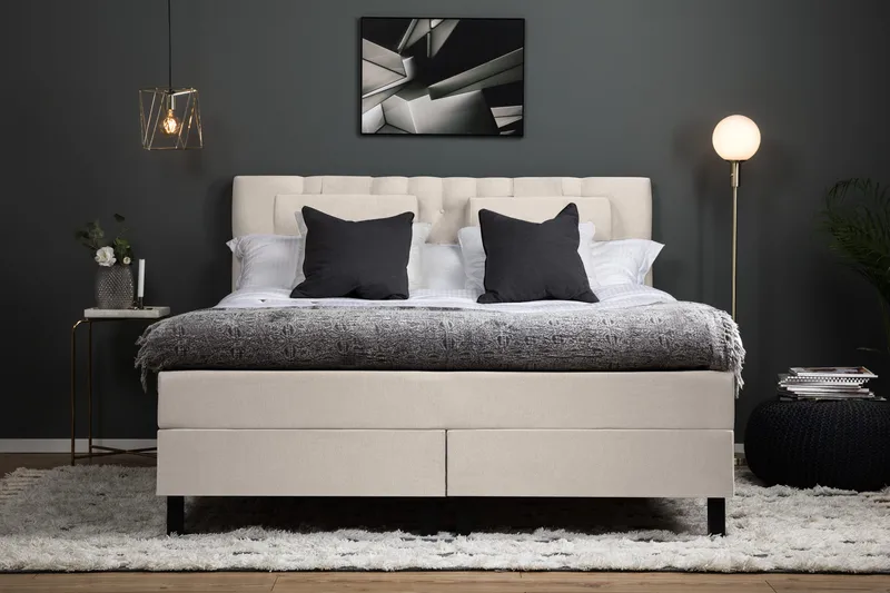 Lucky Komplet Sengepakke 160x200 Polyeter Diamant Sengegavl - Nakkepude Stor Beige - Møbler - Senge - Kontinentalsenge