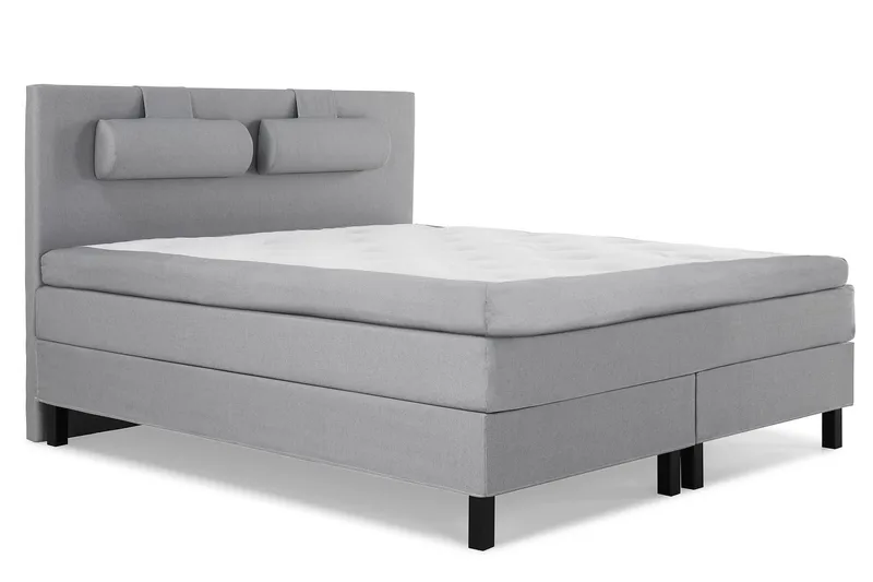 Lucky Komplet Sengepakke 160x200 Polyeter Glat Sengegavl - Nakkepude Stor Mellangrå - Møbler - Senge - Kontinentalsenge