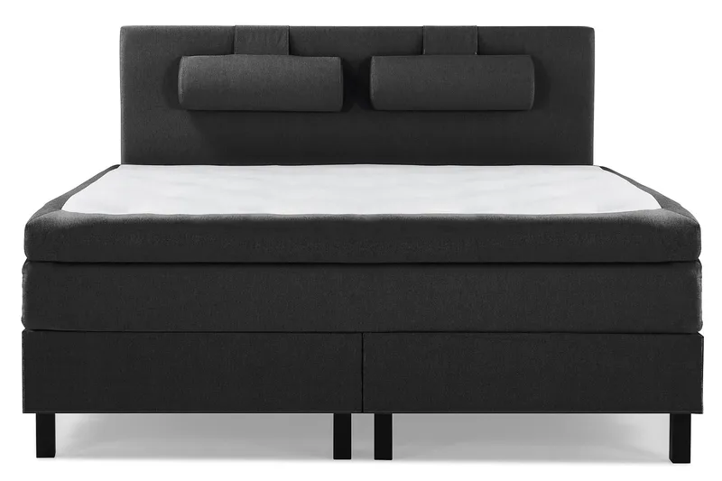 Lucky Komplet Sengepakke 160x200 Polyeter Glat Sengegavl - Nakkepude Stor Sort/Grå - Møbler - Senge - Kontinentalsenge
