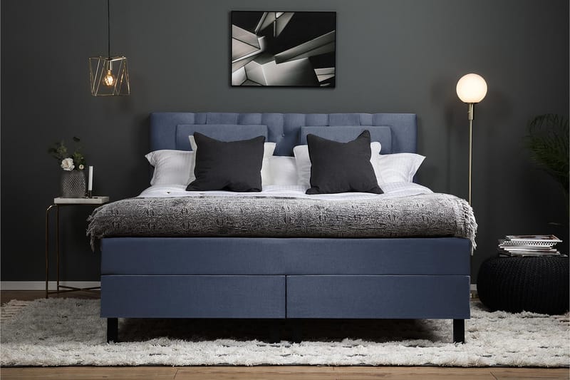 Lucky Komplet Sengepakke 160x200 Polyeter Diamant Sengegavl - Nakkepude Stor Mørkeblå - Møbler - Senge - Kontinentalsenge