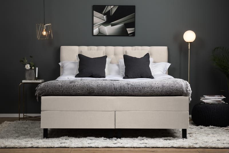 Lucky Komplet Sengepakke 160x200 Polyeter Diamant Sengegavl - Nakkepude Lille Beige - Møbler - Senge - Komplet sengepakke