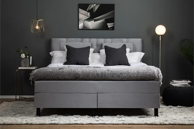 Lucky Komplet Sengepakke 180x200 cm Kontinentalseng med Sengegavl - Grå - Møbler - Senge - Kontinentalsenge