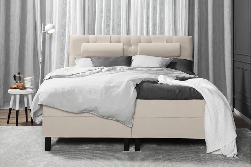 Lucky Komplet Sengepakke 180x200 cm Skum Diamant Sengegavl - Beige - Møbler - Senge - Kontinentalsenge