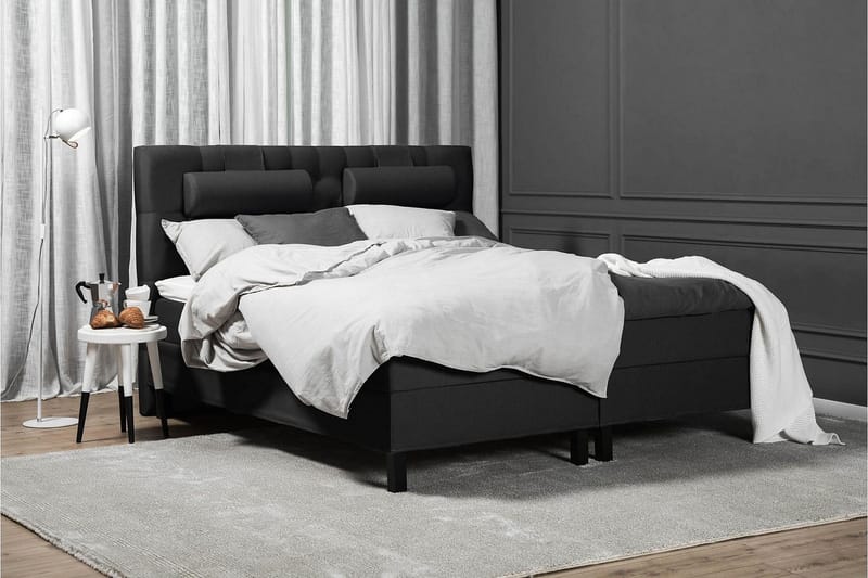 Lucky Komplet Sengepakke 180x200 Latex Diamant Sengegavl - Nakkepude Lille Sort/Grå - Møbler - Senge - Kontinentalsenge